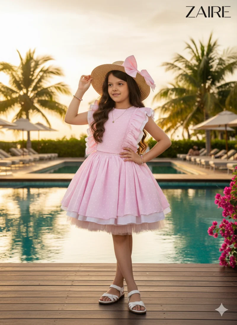 Compleu roz casual cu buline pentru fete - Hanna