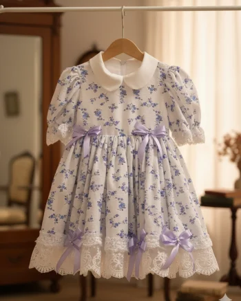 Rochie vintage cu floricele lila pentru fete - June