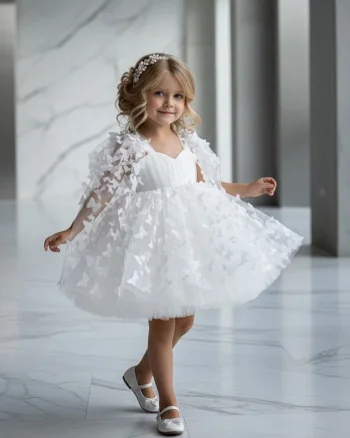 Rochie alba eleganta cu fluturi - Ayla
