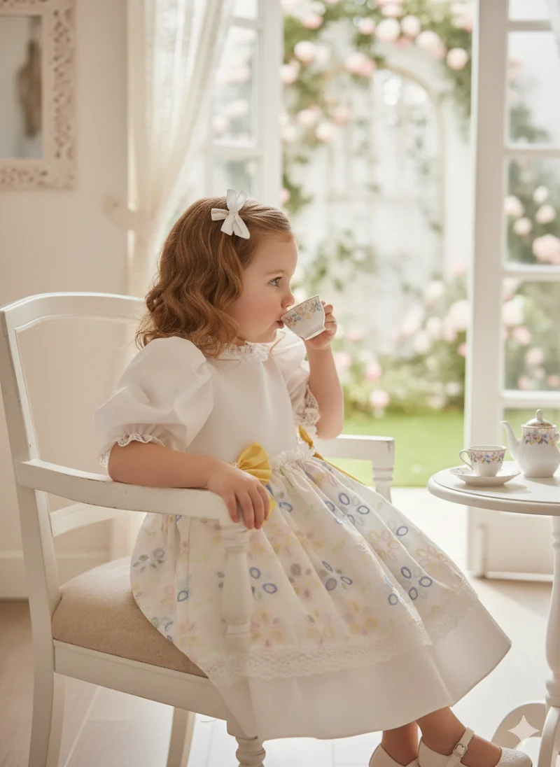 Rochie vintage cu bumbac brodat pentru fete - Elodie