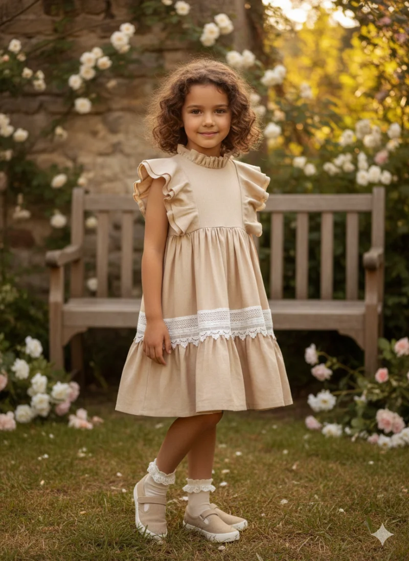 Rochie casual din in cu dantela pentru fete - Evie