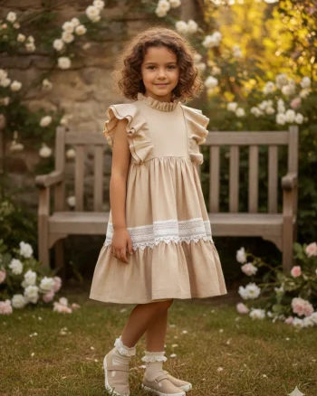 Rochie casual din in cu dantela pentru fete - Evie