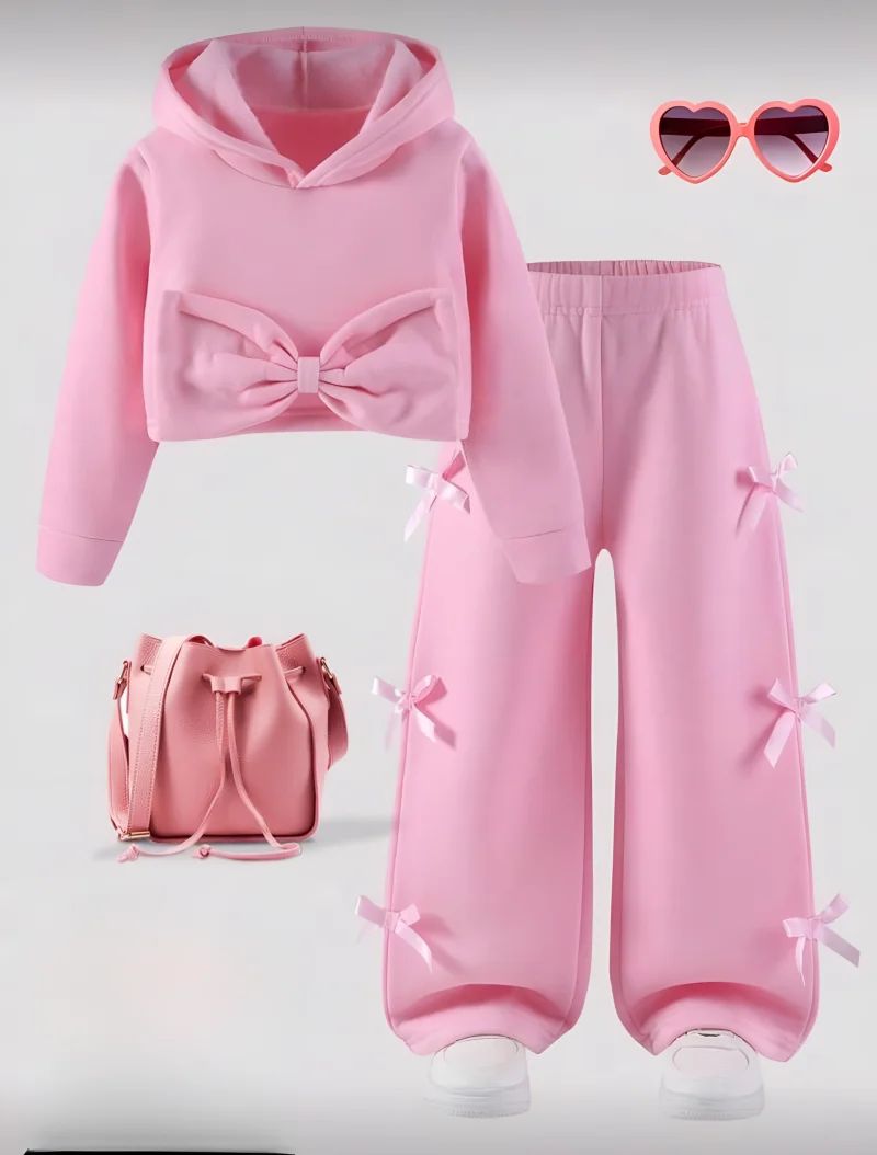 Trening casual roz cu pantalon evazat pentru fete - Sidney