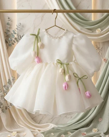 Rochie ivory eleganta cu flori handmade - Kitty