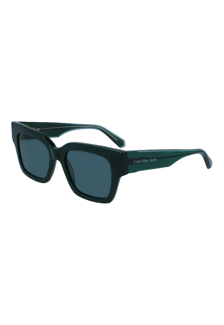 Ochelari de soare dreptunghiulari unisex cu logo, Albastru petrol