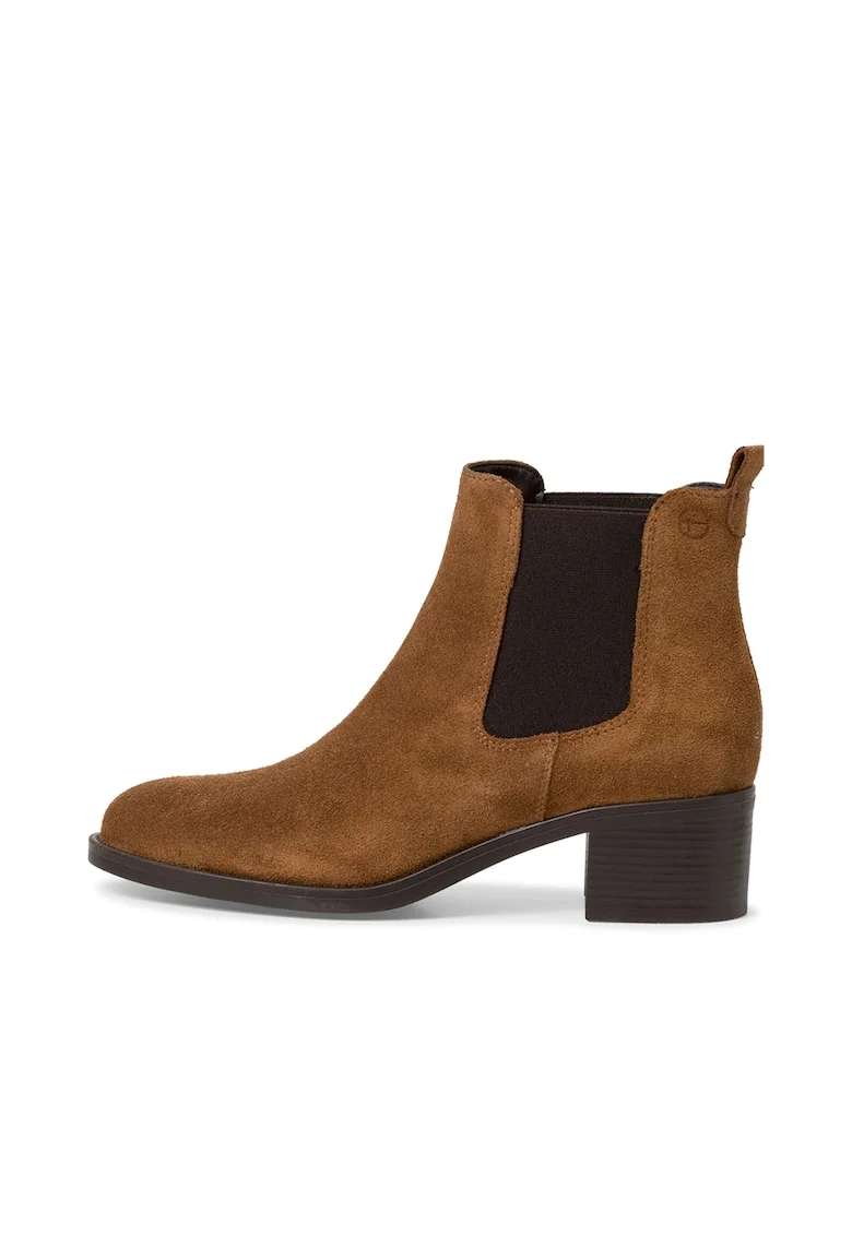 Ghete Chelsea de piele cu toc masiv, Caramel