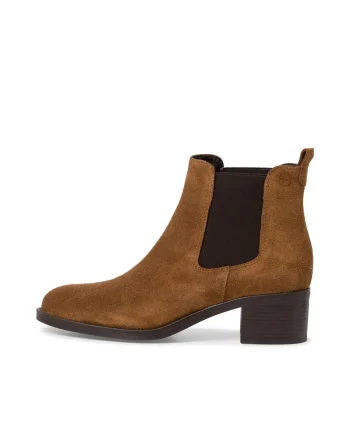Ghete Chelsea de piele cu toc masiv, Caramel