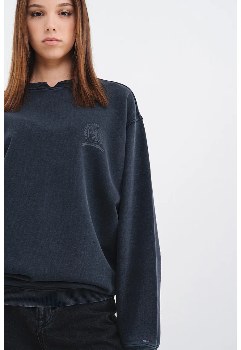 Bluza de trening relaxed fit cu aspect uzat, Gri carbune