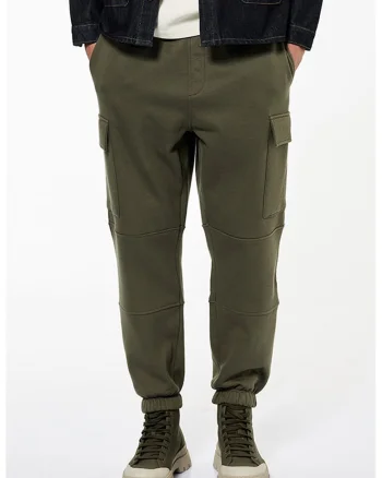 Pantaloni cargo din amestec de bumbac cu snur, Kaki