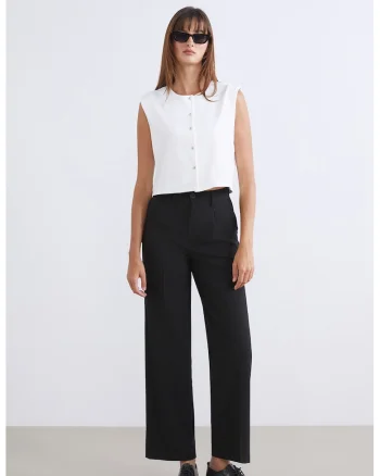 Pantaloni drepti cu detalii cu pensa, Negru