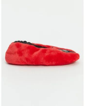 Papuci pufosi cu Minnie Mouse, Negru/Coral