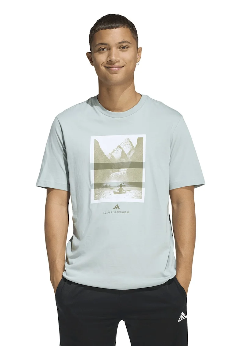 Tricou regular fit cu imprimeu grafic, Verde pal/Kaki