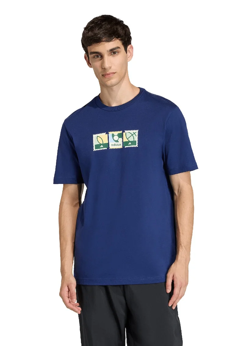 Tricou de bumbac cu imprimeu grafic pe piept, Galben/Bleumarin