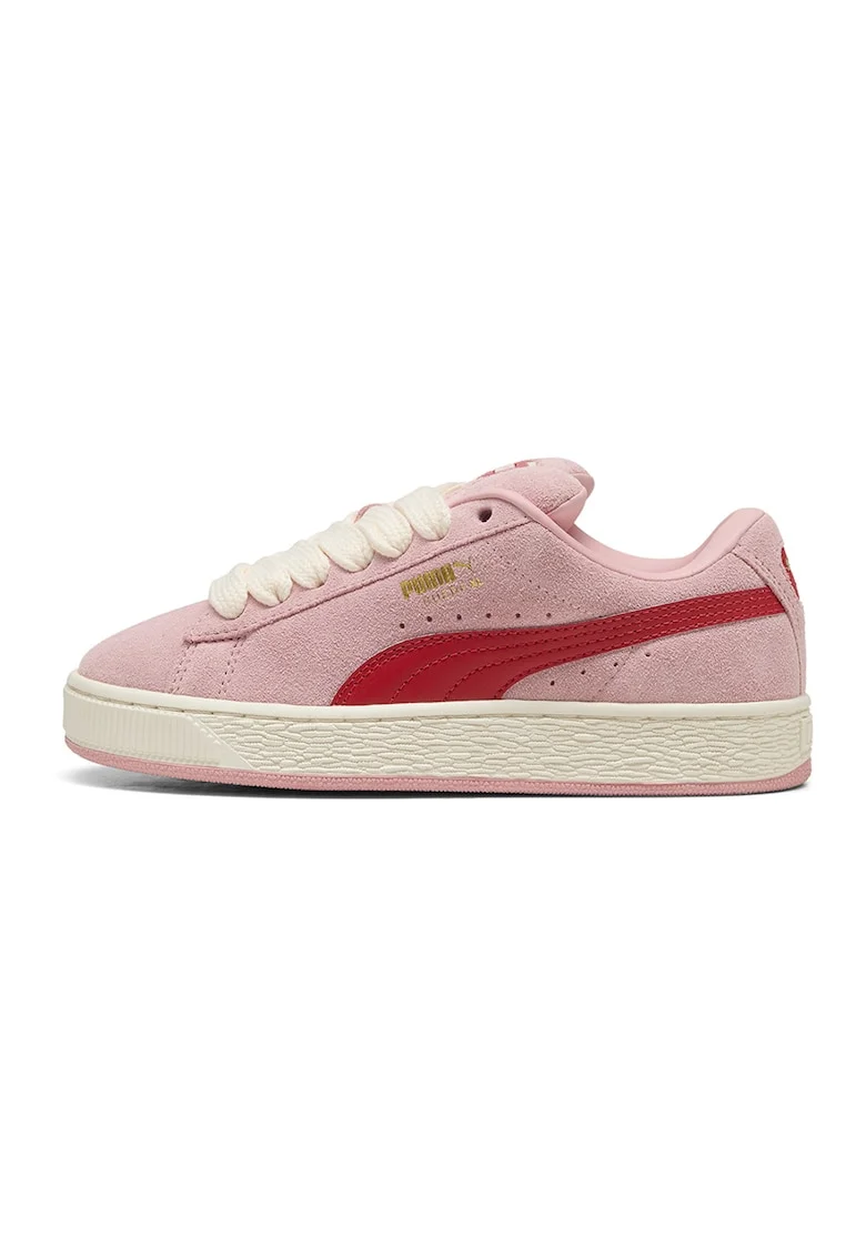 Pantofi sport XL de piele intoarsa cu logo, Rosu vermillion/Roz pal