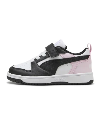 Pantofi sport Rebound V6 din piele ecologica cu velcro, Alb/Negru/Roz pastel