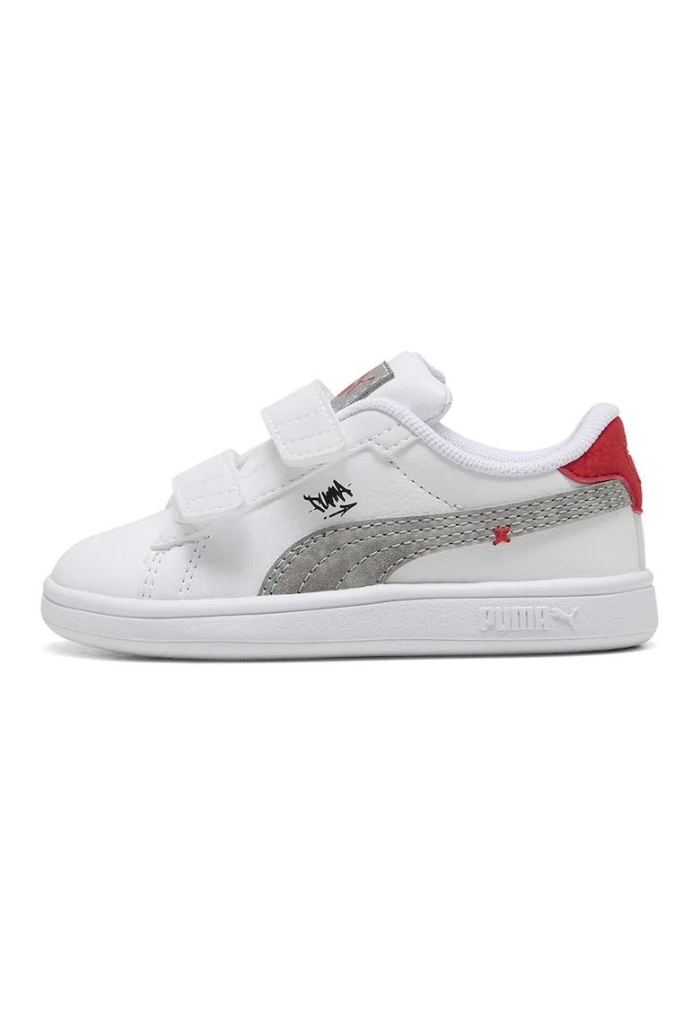 Pantofi sport Smash 3.0 de piele ecologica cu logo contrastant, Gri deschis/Alb optic