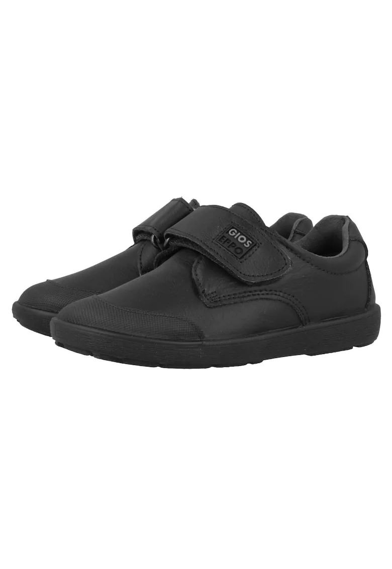 Pantofi sport de piele si piele ecologica cu velcro, Negru