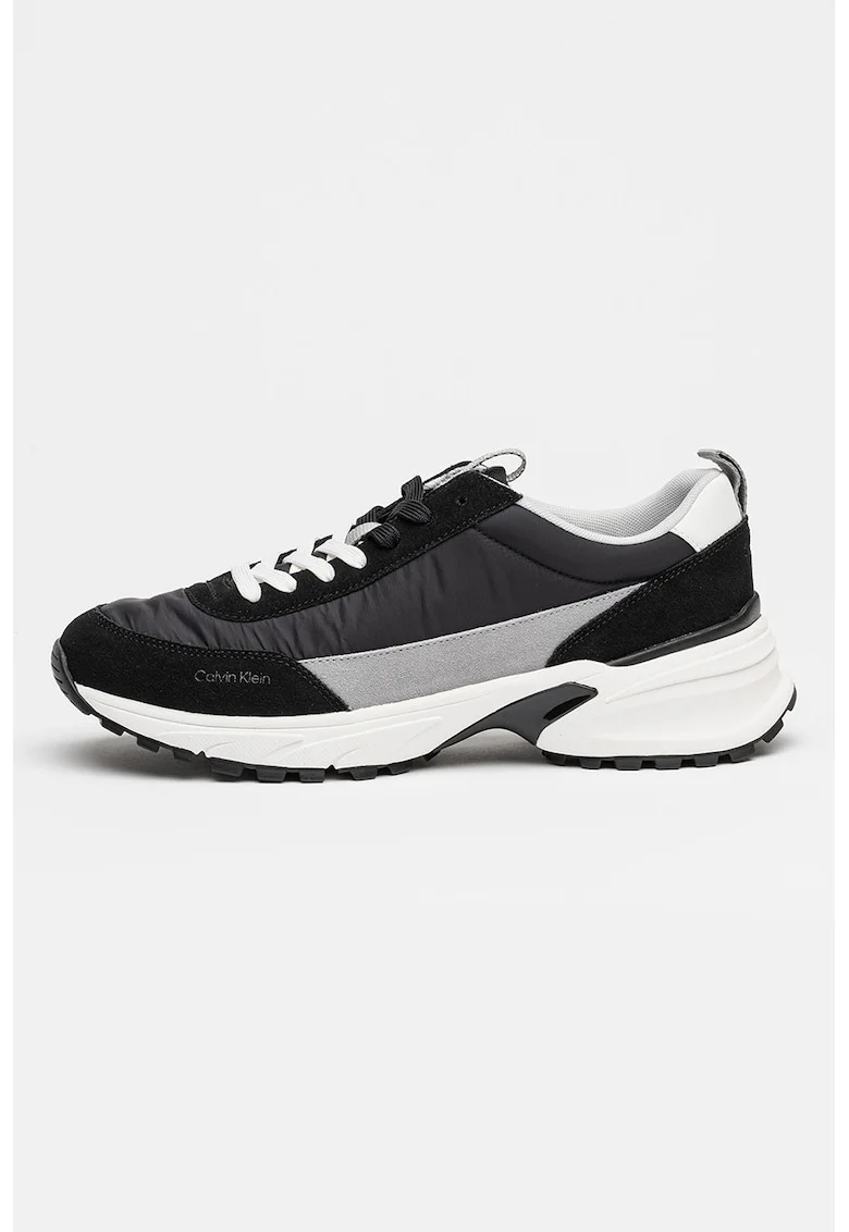Pantofi sport cu detalii din piele intoarsa Hike Runner, Negru/Gri deschis