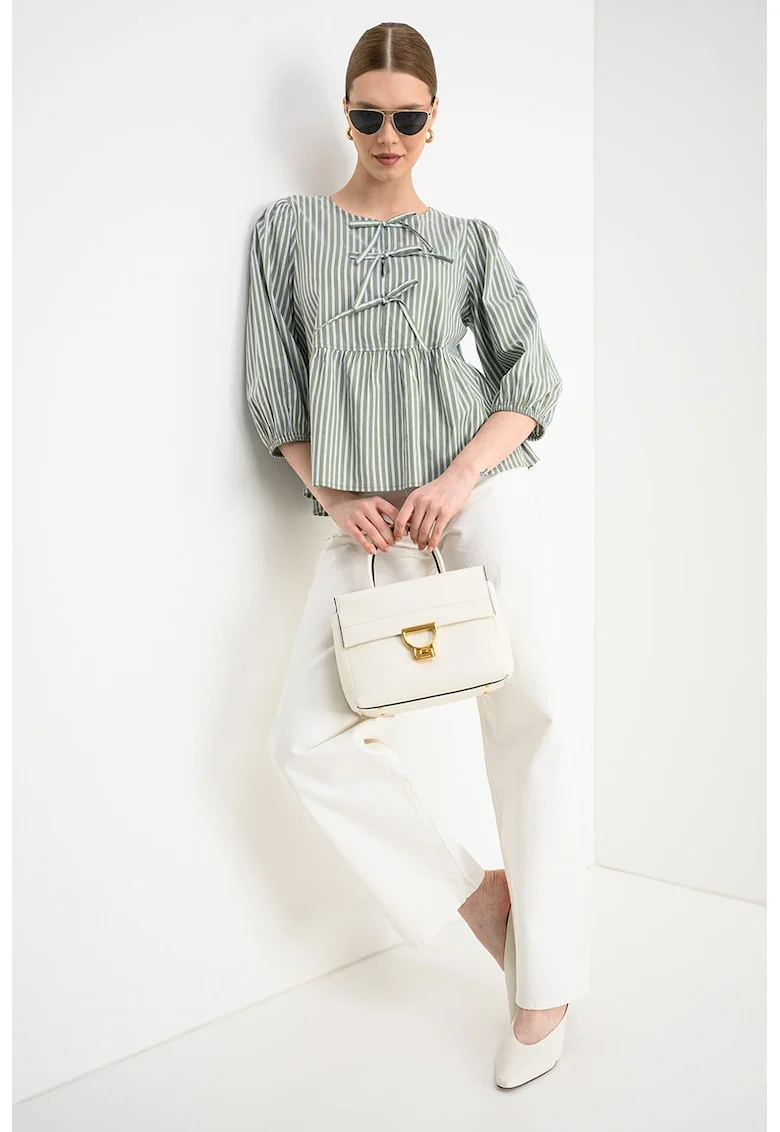 Bluza cu dungi si funde, Albastru pastel/Verde pal/Alb optic