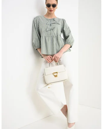 Bluza cu dungi si funde, Albastru pastel/Verde pal/Alb optic