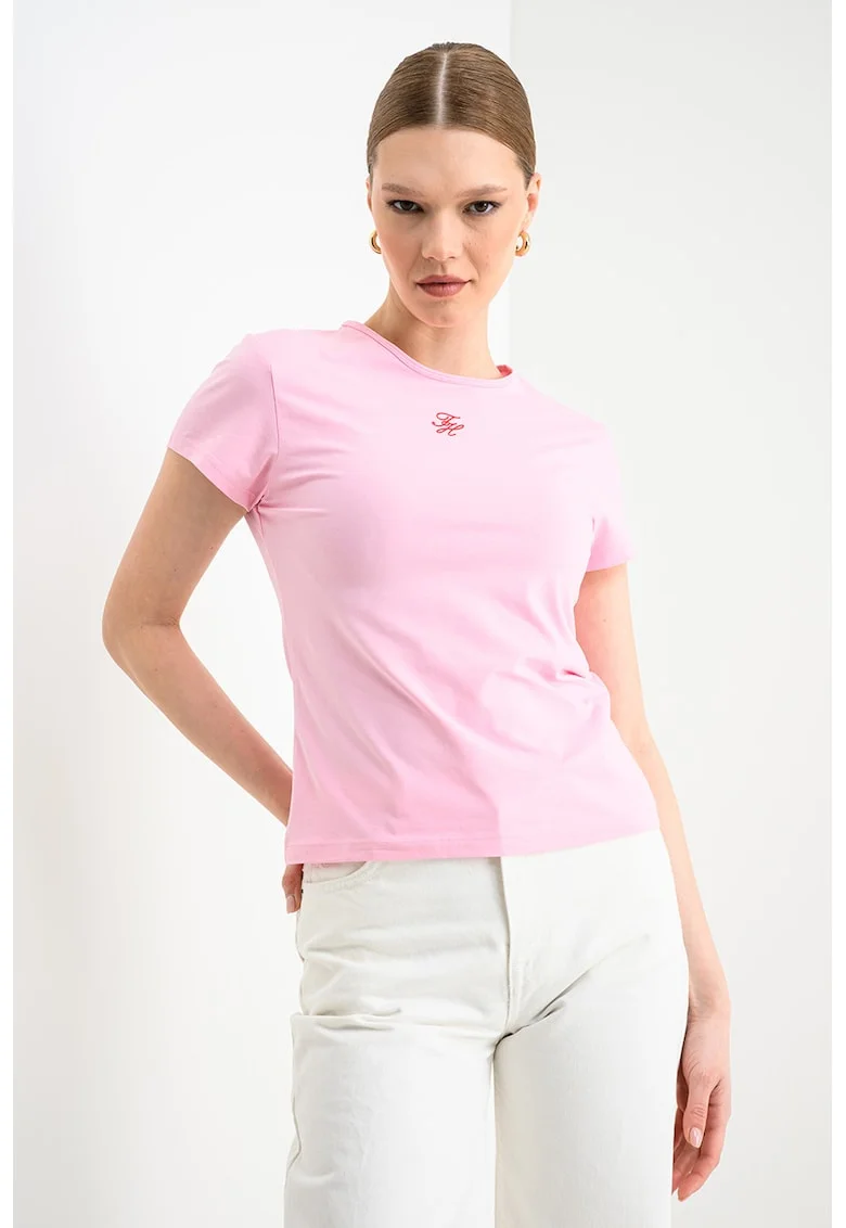 Tricou slim-fit din amestec de bumbac cu logo, Roz