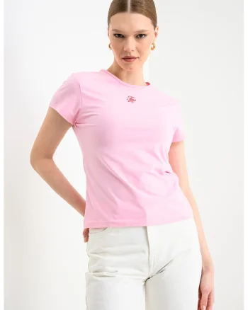 Tricou slim-fit din amestec de bumbac cu logo, Roz