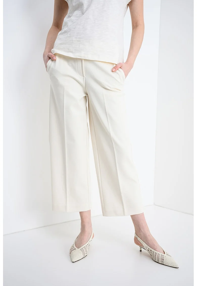 Pantaloni chino crop cu croiala ampla, Crem