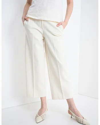Pantaloni chino crop cu croiala ampla, Crem
