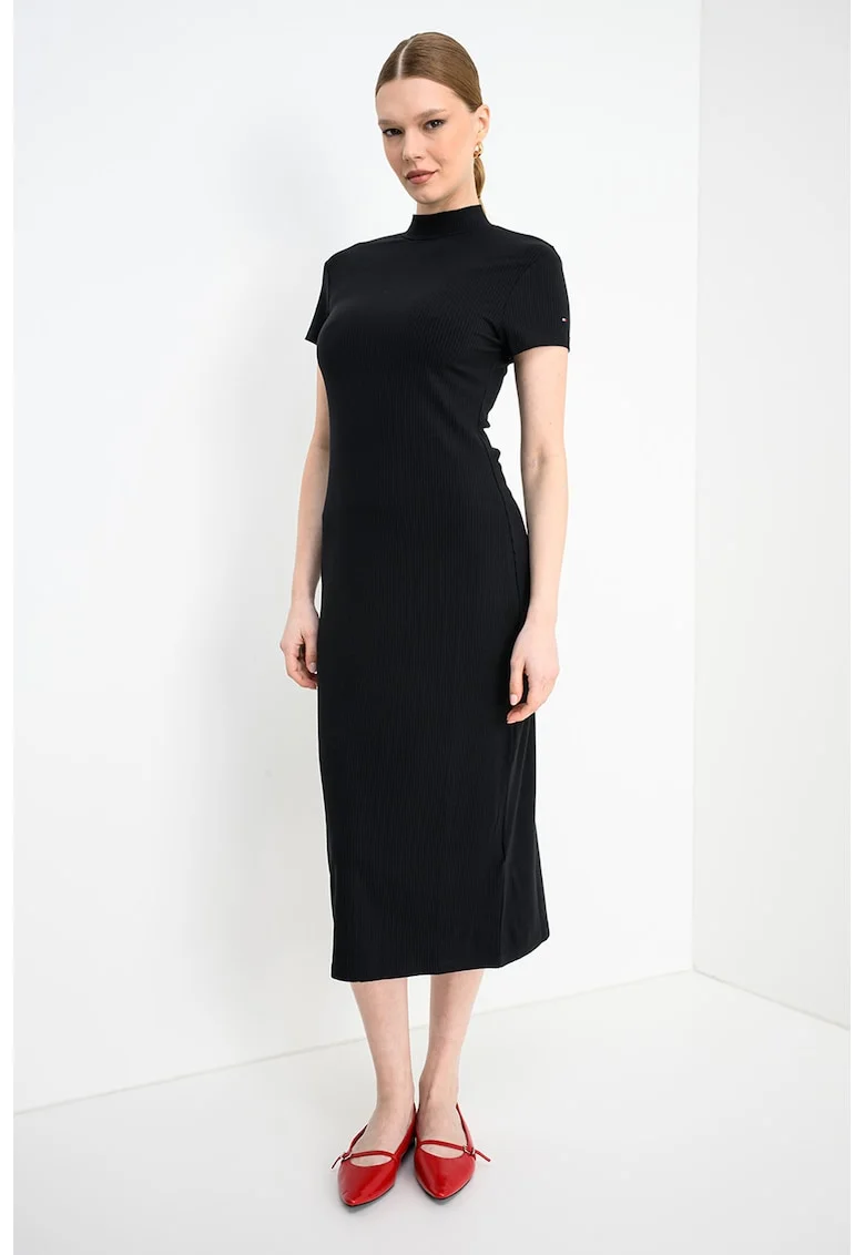 Rochie midi cu dungi, Negru