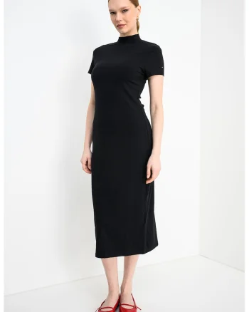 Rochie midi cu dungi, Negru