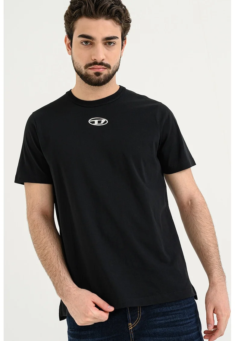Tricou cu decolteu la baza gatului si logo Adjust, Negru/Argintiu