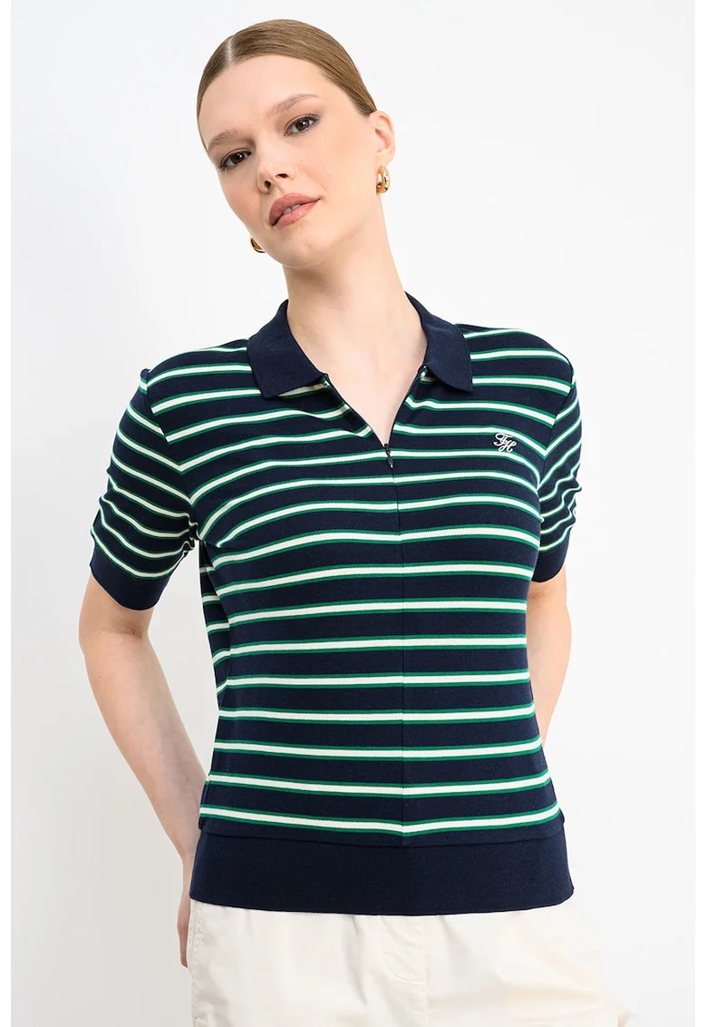 Tricou polo cu dungi, Verde/Bleumarin
