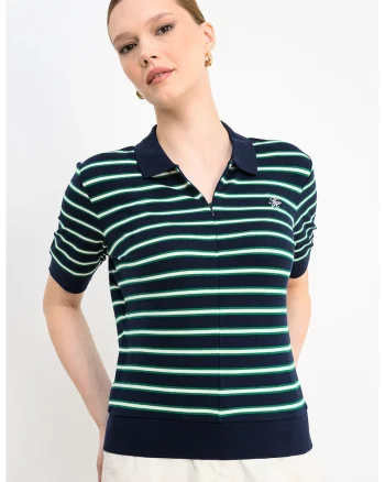 Tricou polo cu dungi, Verde/Bleumarin