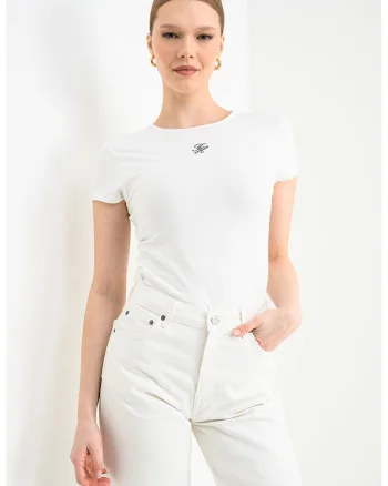 Tricou slim-fit din amestec de bumbac cu logo, Alb