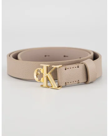 Curea skinny din piele cu logo metalic, Maro taupe inchis