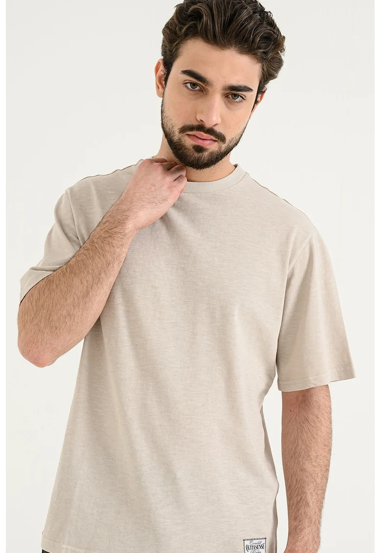 Tricou relaxed fit cu decolteu la baza gatului, Bej deschis