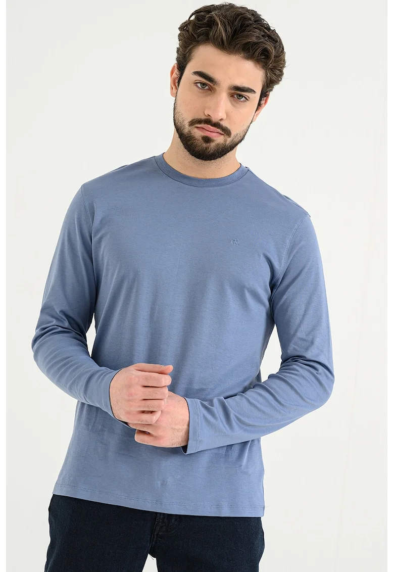 Bluza uni din bumbac, Albastru pastel