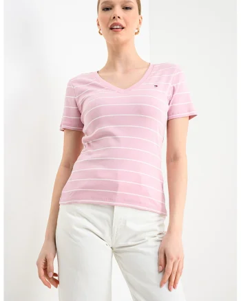Tricou slim fit cu decolteu in V Cody, Roz deschis
