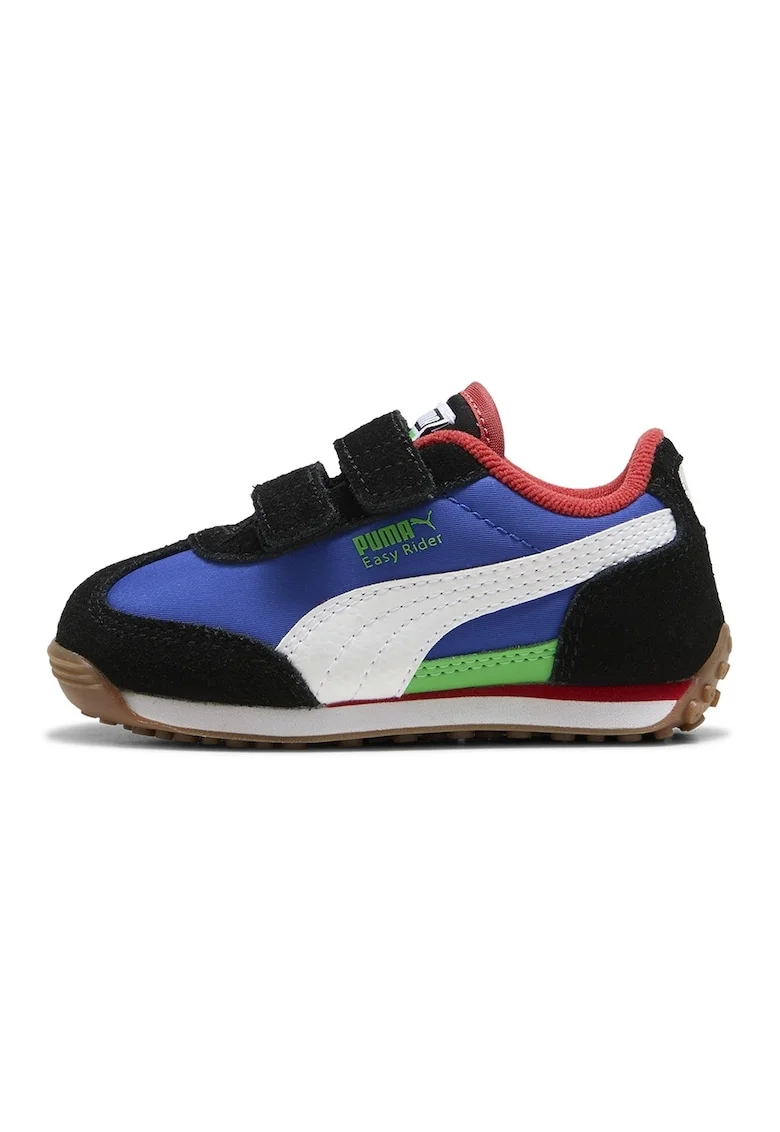 Pantofi sport Easy Rider cu velcro si insertii de piele intoarsa, Alb/Negru/Albastru