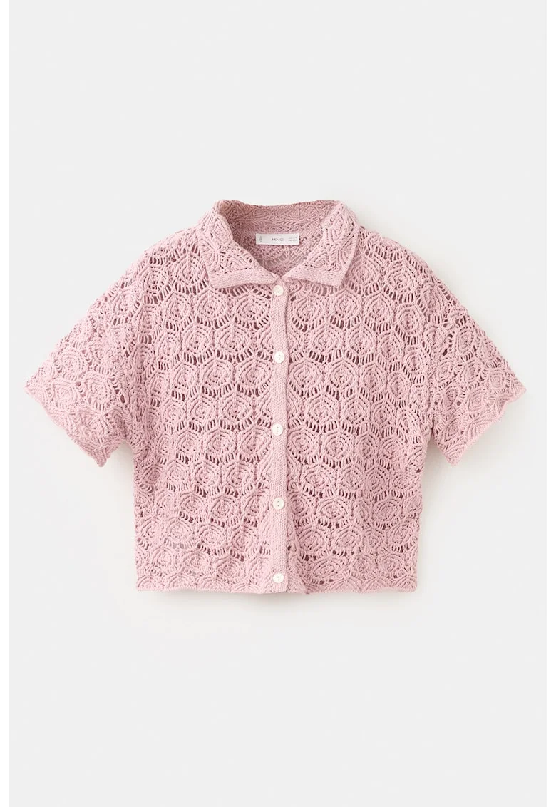 Cardigan tricotat cu perforatii, Roz pastel