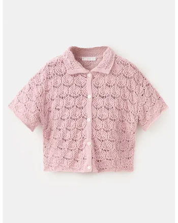 Cardigan tricotat cu perforatii, Roz pastel