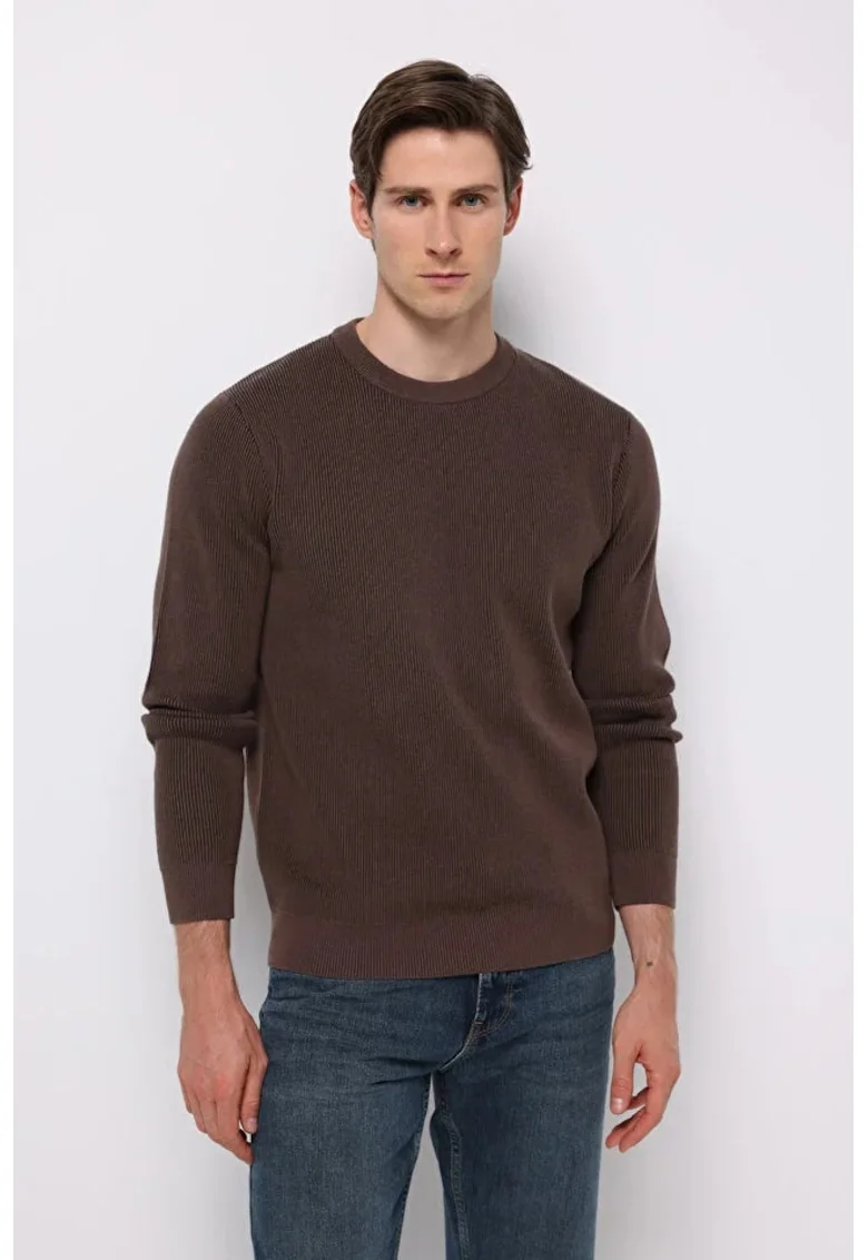 Pulover striat cu model uni, Maro