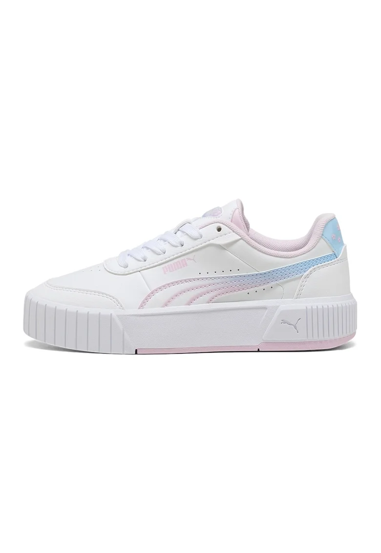 Pantofi sport Carina Mia de piele ecologica cu perforatii, Alb/Albastru glaciar