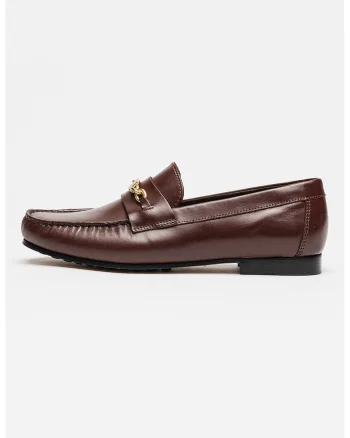 Pantofi loafer din piele cu lant, Maro cognac