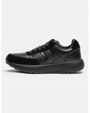 Pantofi sport din piele intoarsa si piele ecologica, Negru