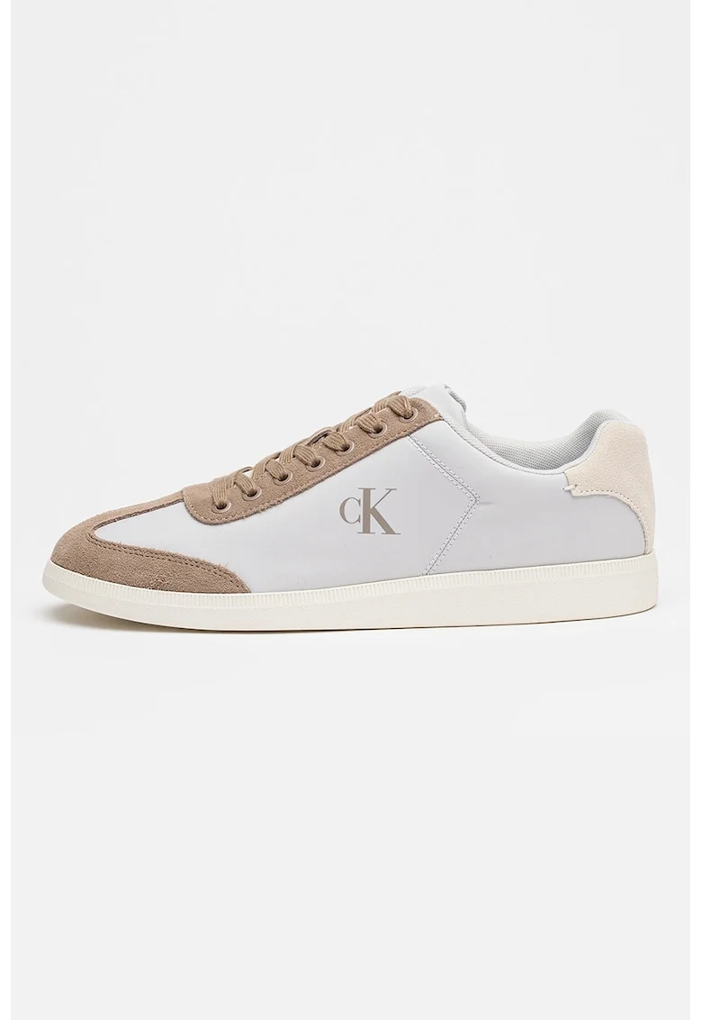 Pantofi sport low-cut din material textil si piele intoarsa, Maro/Albastru azur
