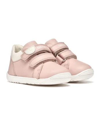 Pantofi sport Macchia de piele cu velcro, Alb fildes/Roz prafuit deschis