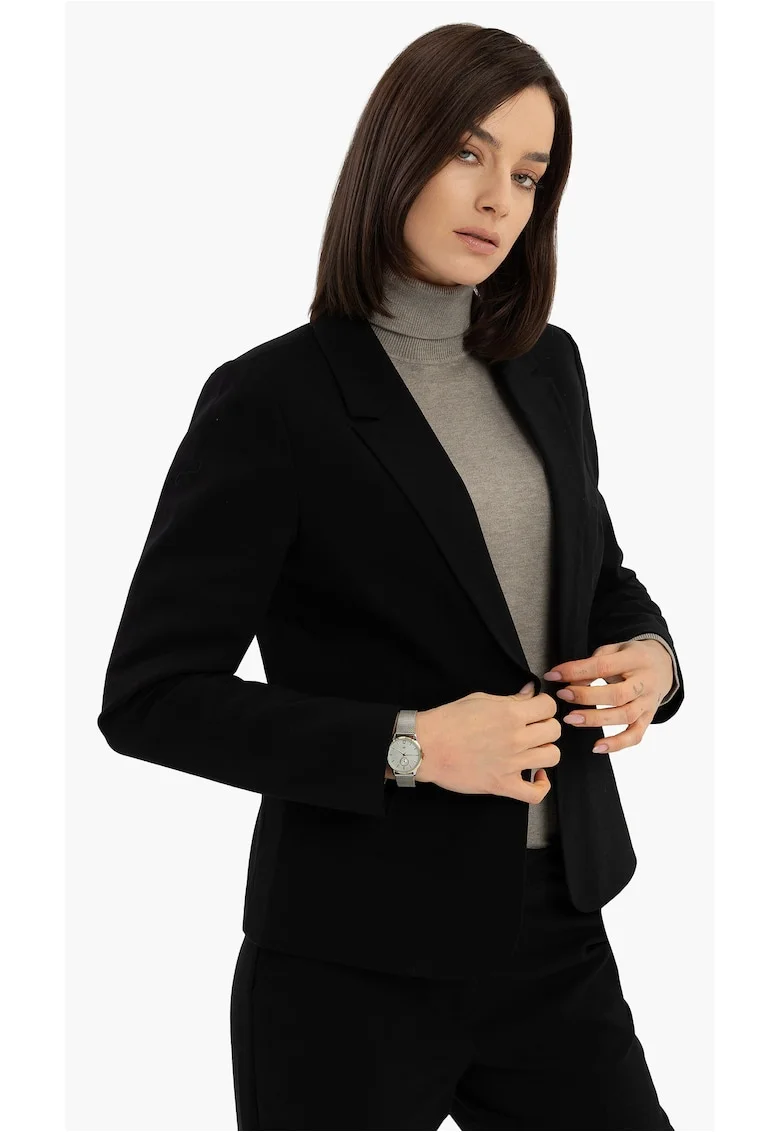 Sacou dama din amestec de bumbac, uni, cu un nasture, buzunare,  JB-Malira, negru, Negru