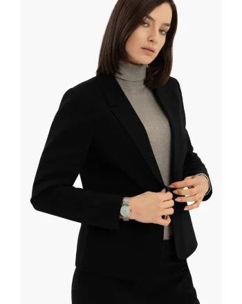 Sacou dama din amestec de bumbac, uni, cu un nasture, buzunare,  JB-Malira, negru, Negru