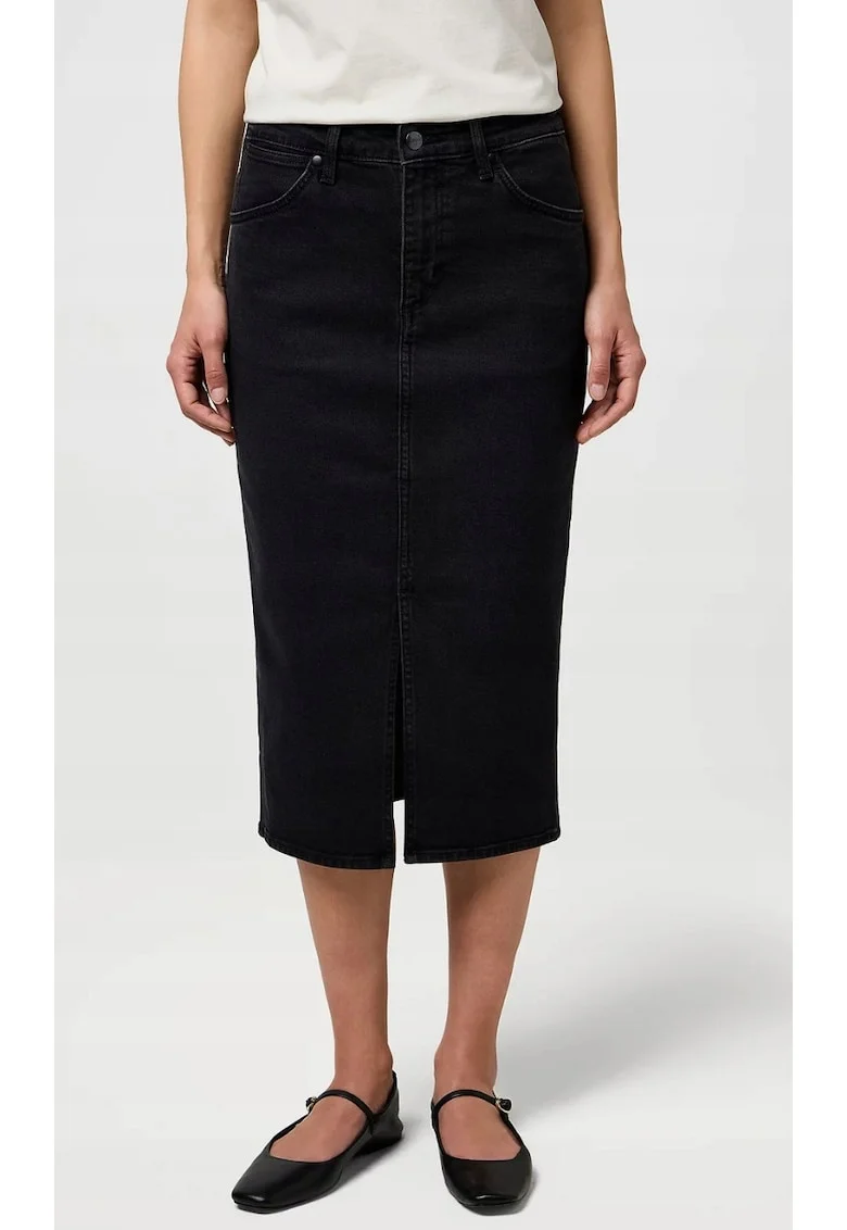 Fusta creion  denim, neagra, fermoar, bumbac